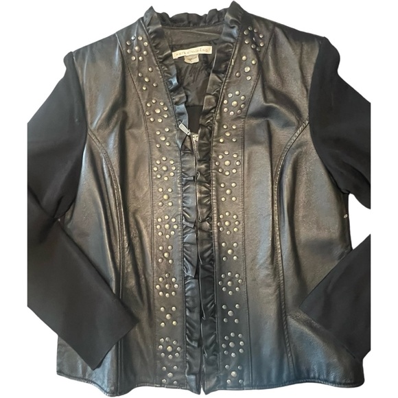 Peter Nygard Leather Jacket Blazer Cardigan Black Size Large L Stretch studs - Picture 7 of 14